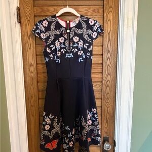 Ted Baker Navy Blue Floral Dress with Pink Accents